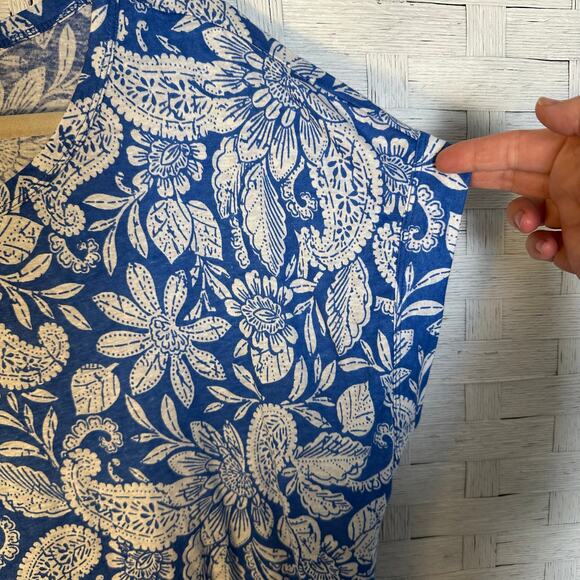 Loft women’s T-shirt Dolman sleeve blue white paisley Linen blend cool breezy  - Picture 3 of 8
